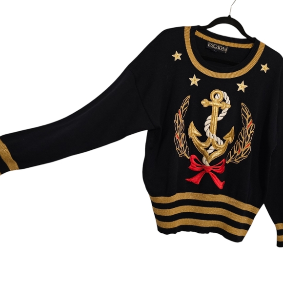 Vintage Escada Margaretha Ley Nautical Anchor Holiday Sweater Size 40 M/L - Picture 3 of 9